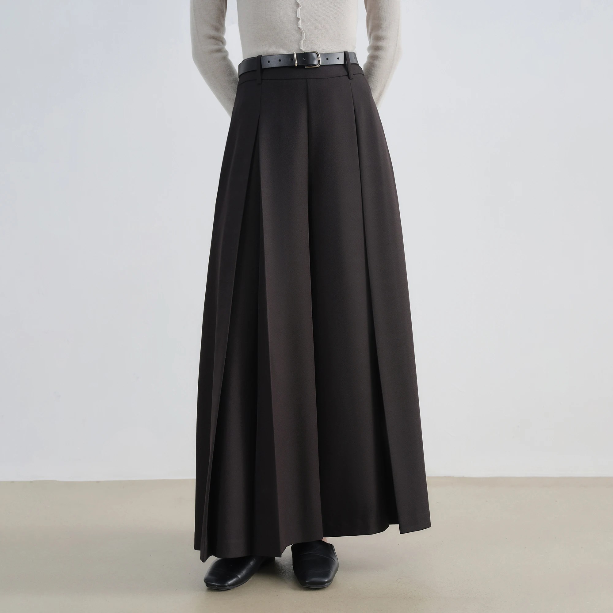 ZIQIAO Gray Airy Long Skirt Pants Women 2025 Autumn New Wide-leg Pants Drape Casual Pants 25ZQ93119