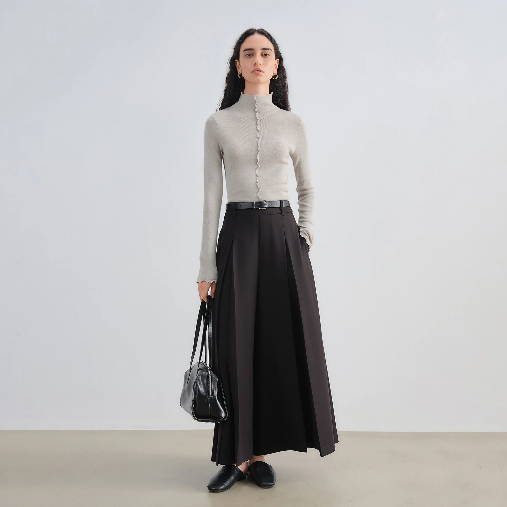 ZIQIAO Gray Airy Long Skirt Pants Women 2025 Autumn New Wide-leg Pants Drape Casual Pants 25ZQ93119