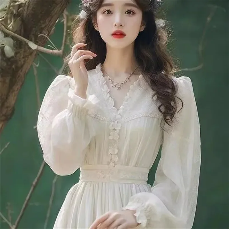 Thick French Style Floral White Dress With Added Velvet Winter 2025 New Women's Clothing Princess Ancient Jacquard Dress XXXL
