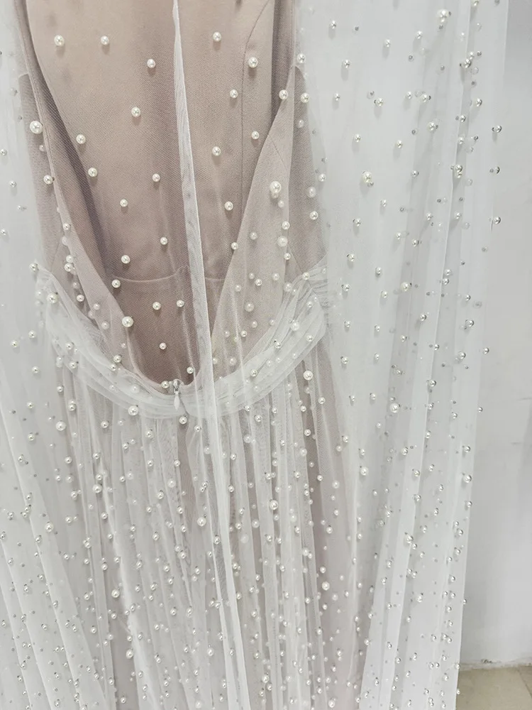 HIGH STREET Newest Fashion 2026 Designer Party Vestido Women's Pearls Beaded Gauze Long Maxi Dress