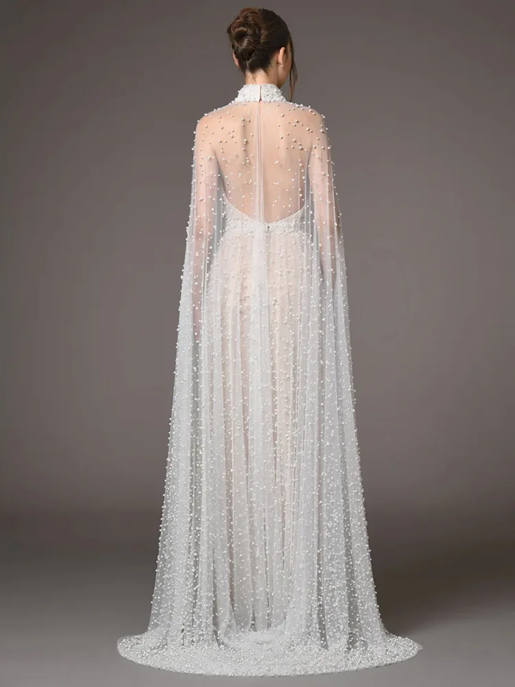 HIGH STREET Newest Fashion 2026 Designer Party Vestido Women's Pearls Beaded Gauze Long Maxi Dress