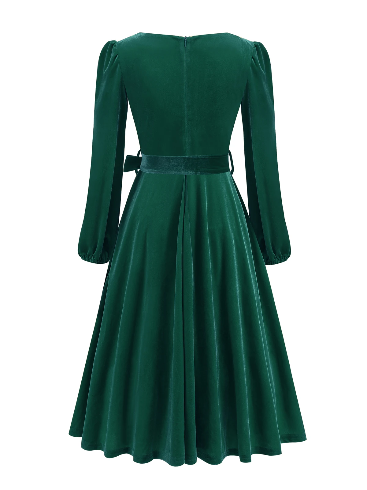 Tonval Red Velvet Christmas Elegant Party Women Dress Square Neck Long Bishop Sleeve Autumn Winter Belted Swing Dresses