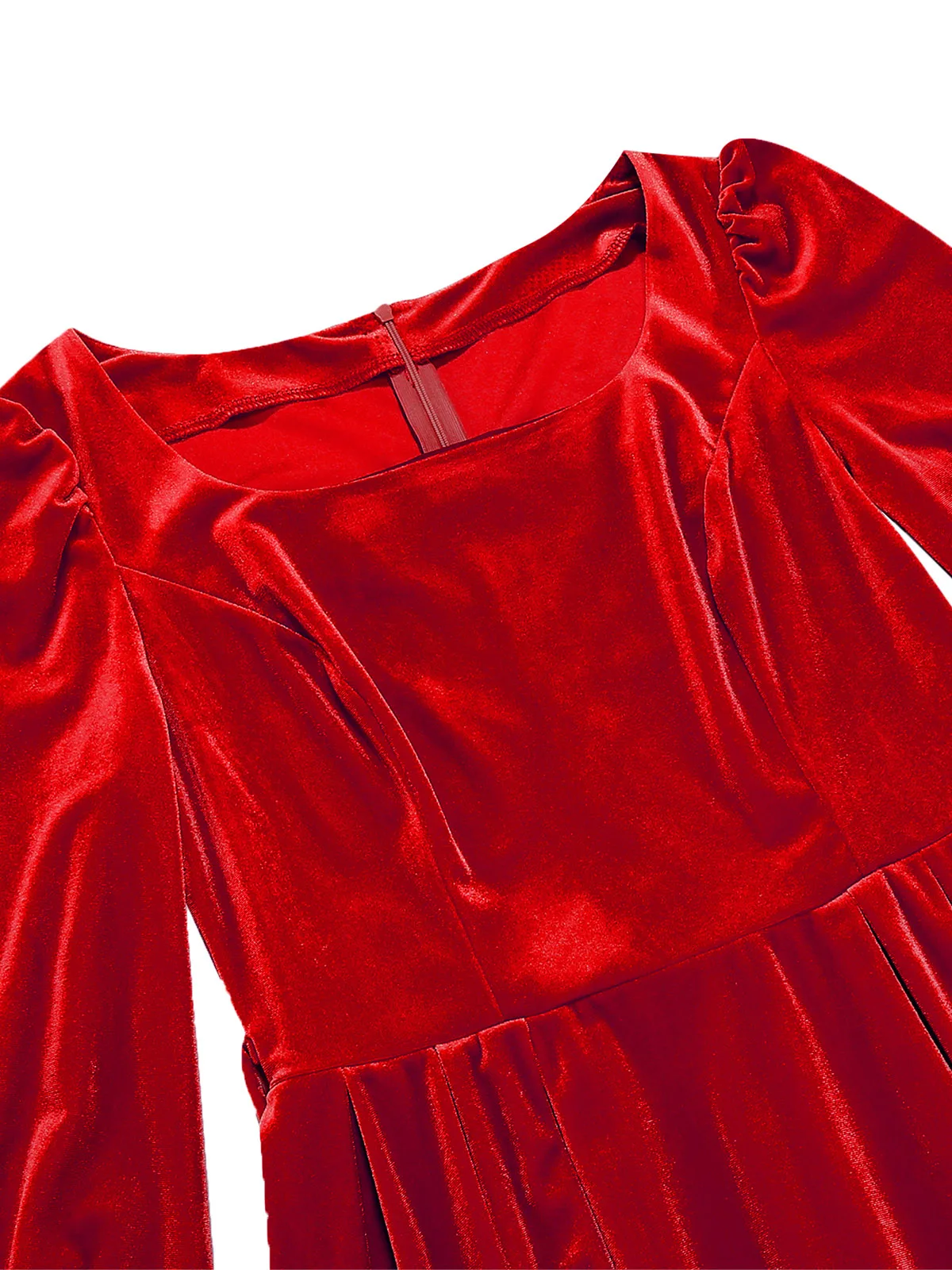 Tonval Red Velvet Christmas Elegant Party Women Dress Square Neck Long Bishop Sleeve Autumn Winter Belted Swing Dresses