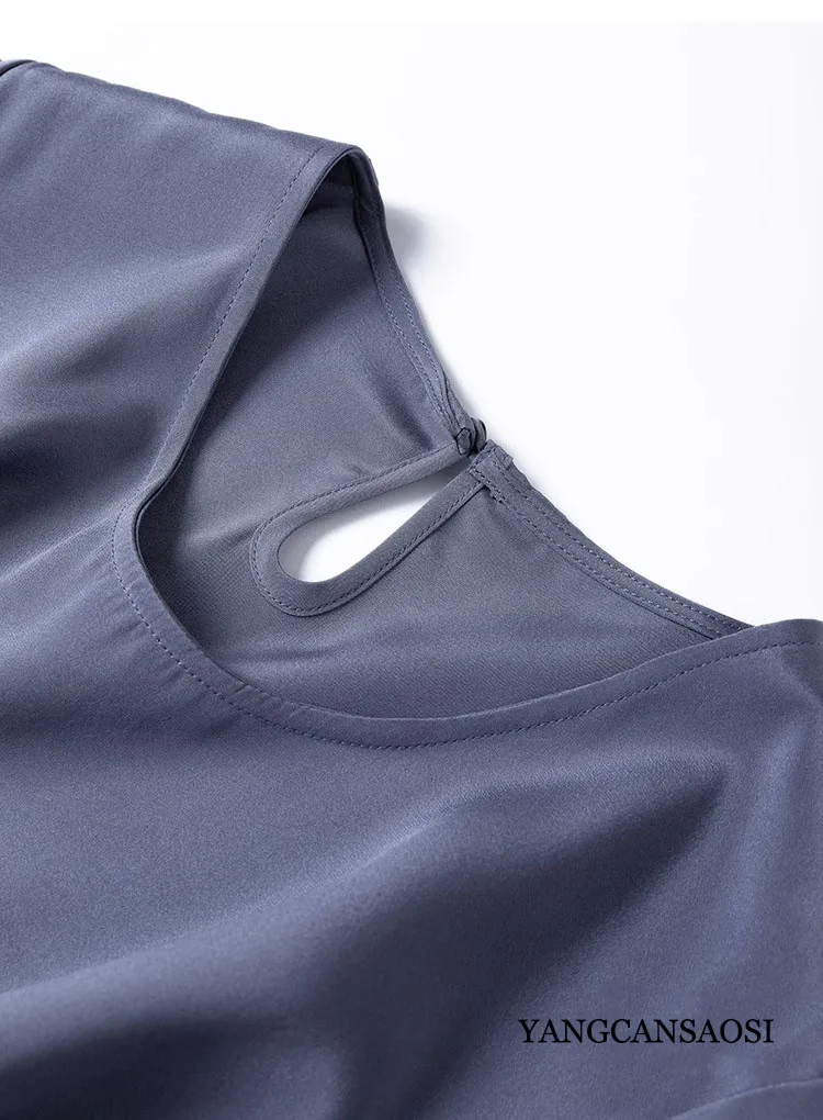 2025 Women's Casual Summer New Relaxation Style 26MM 93% Natural Mulberry Silk Elastic Wrinkled Round Neck Short Sleeve T-shirt