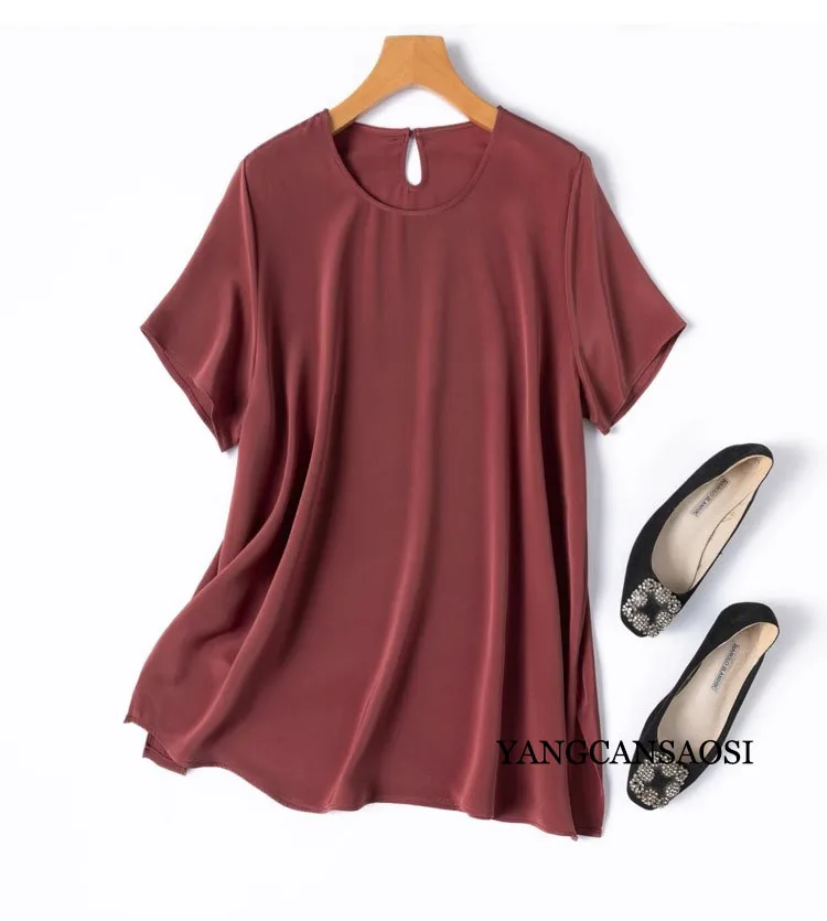 2025 Women's Casual Summer New Relaxation Style 26MM 93% Natural Mulberry Silk Elastic Wrinkled Round Neck Short Sleeve T-shirt