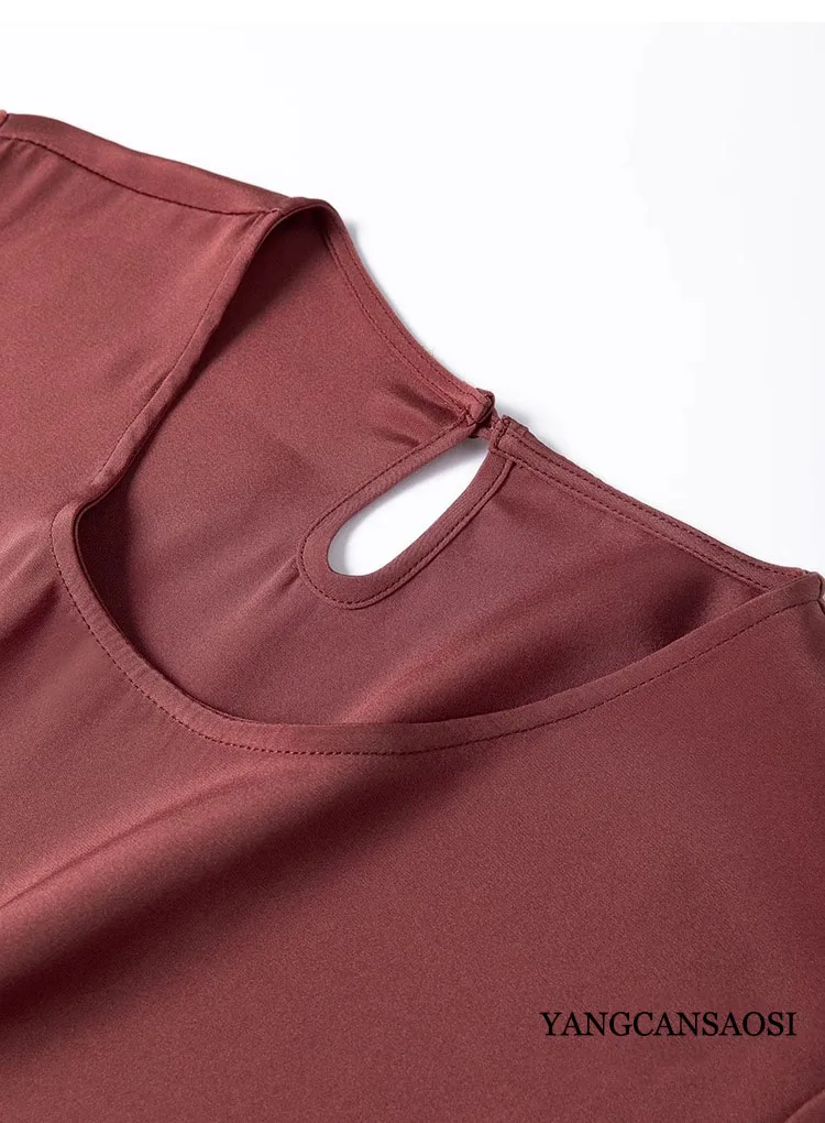 2025 Women's Casual Summer New Relaxation Style 26MM 93% Natural Mulberry Silk Elastic Wrinkled Round Neck Short Sleeve T-shirt