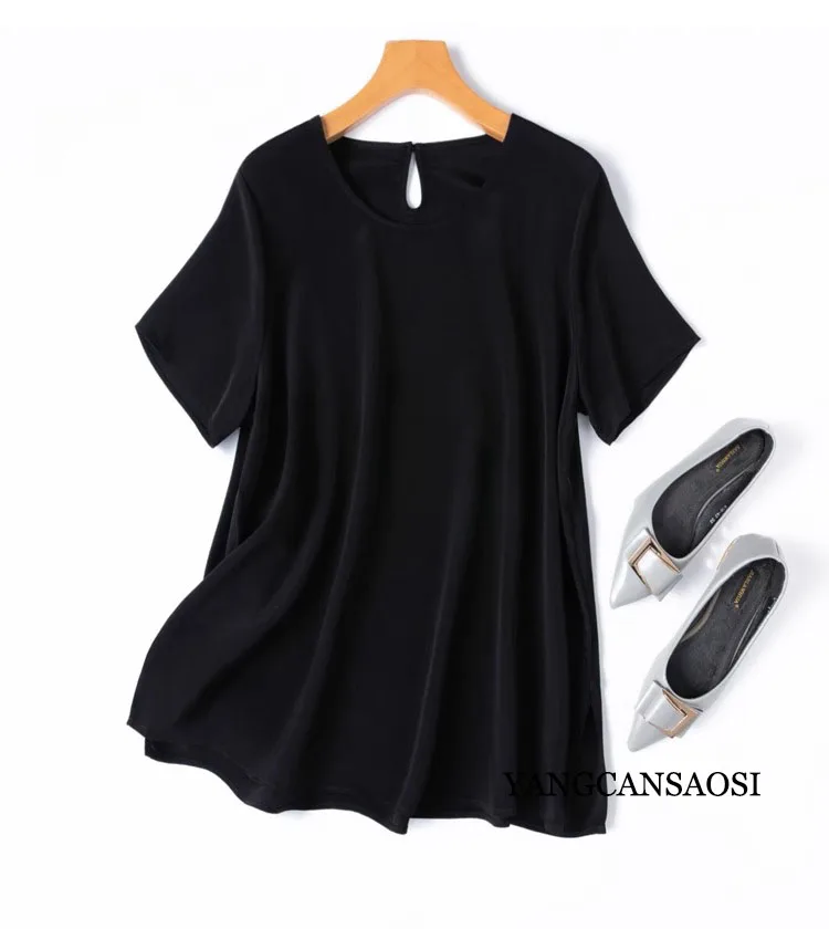 2025 Women's Casual Summer New Relaxation Style 26MM 93% Natural Mulberry Silk Elastic Wrinkled Round Neck Short Sleeve T-shirt