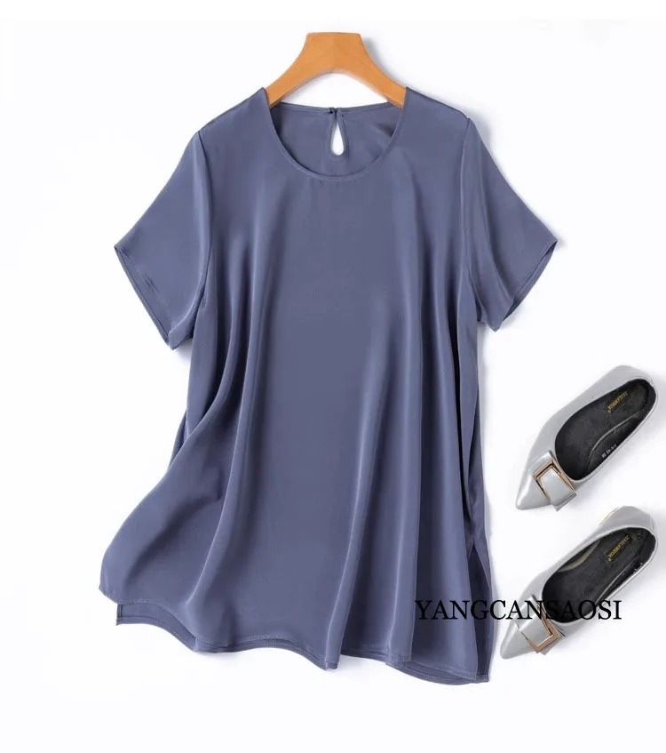 2025 Women's Casual Summer New Relaxation Style 26MM 93% Natural Mulberry Silk Elastic Wrinkled Round Neck Short Sleeve T-shirt