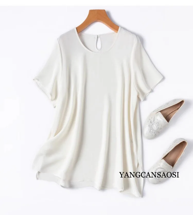 2025 Women's Casual Summer New Relaxation Style 26MM 93% Natural Mulberry Silk Elastic Wrinkled Round Neck Short Sleeve T-shirt