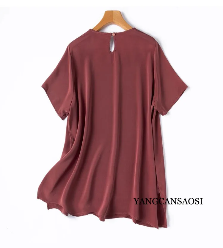2025 Women's Casual Summer New Relaxation Style 26MM 93% Natural Mulberry Silk Elastic Wrinkled Round Neck Short Sleeve T-shirt