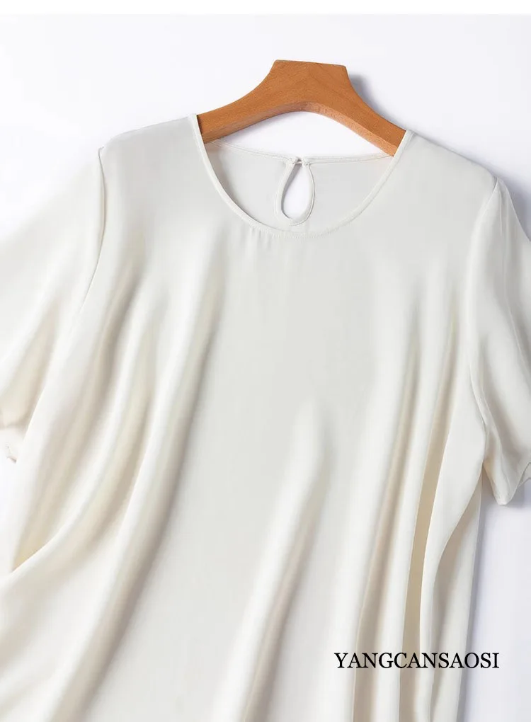 2025 Women's Casual Summer New Relaxation Style 26MM 93% Natural Mulberry Silk Elastic Wrinkled Round Neck Short Sleeve T-shirt