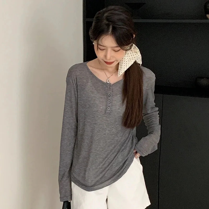 Women's Long Sleeve Sun-Proof T-Shirts Summer Cozy Loose All-Match Basic Tee Shirts Ladies Korean Style Solid Color O-Neck Tops