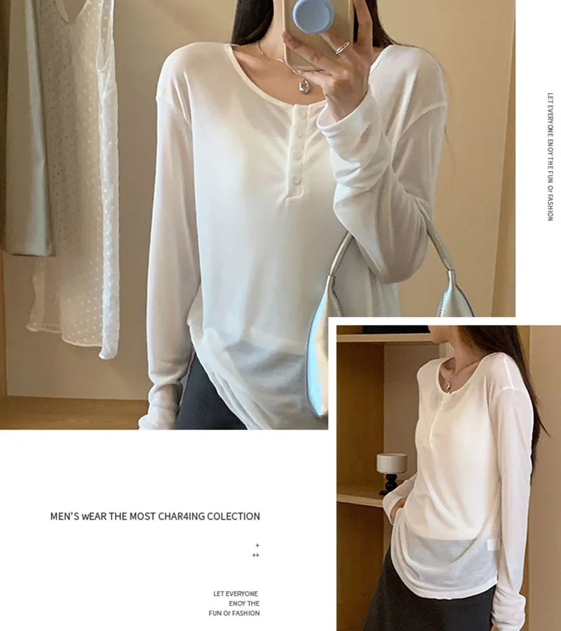 Women's Long Sleeve Sun-Proof T-Shirts Summer Cozy Loose All-Match Basic Tee Shirts Ladies Korean Style Solid Color O-Neck Tops