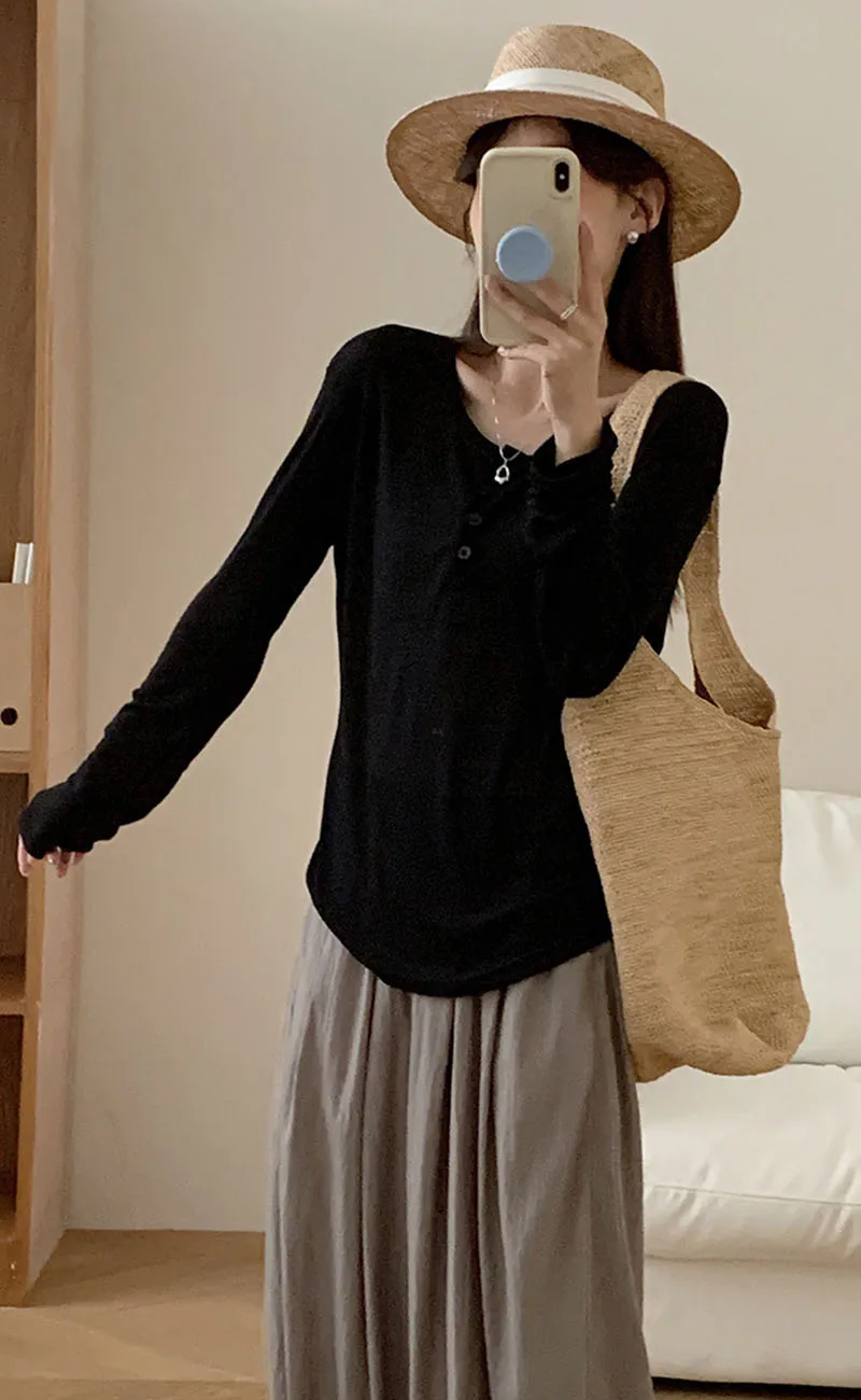 Women's Long Sleeve Sun-Proof T-Shirts Summer Cozy Loose All-Match Basic Tee Shirts Ladies Korean Style Solid Color O-Neck Tops