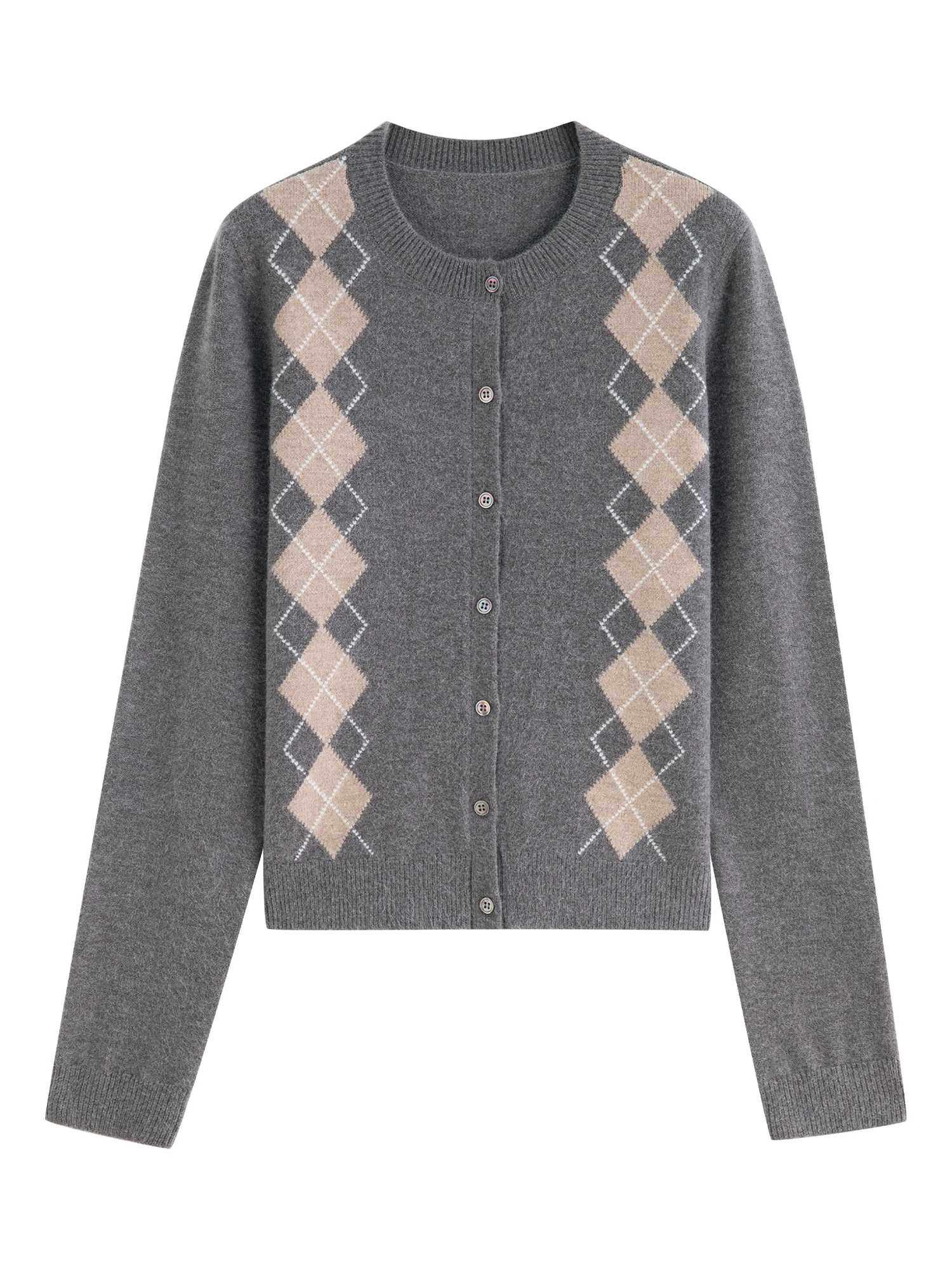 ZIQIAO Retro British College Style Diamond-shaped Cardigan for Women 2025 Autumn New Round Neck Straight Shoulder Top 25ZQ93095