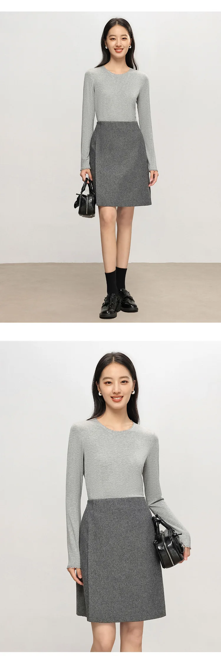 Autumn Women Lace T-Shirt,Round Neck 6% Silk Long Sleeve Soft Slim Fit Basic Bottoming Tops