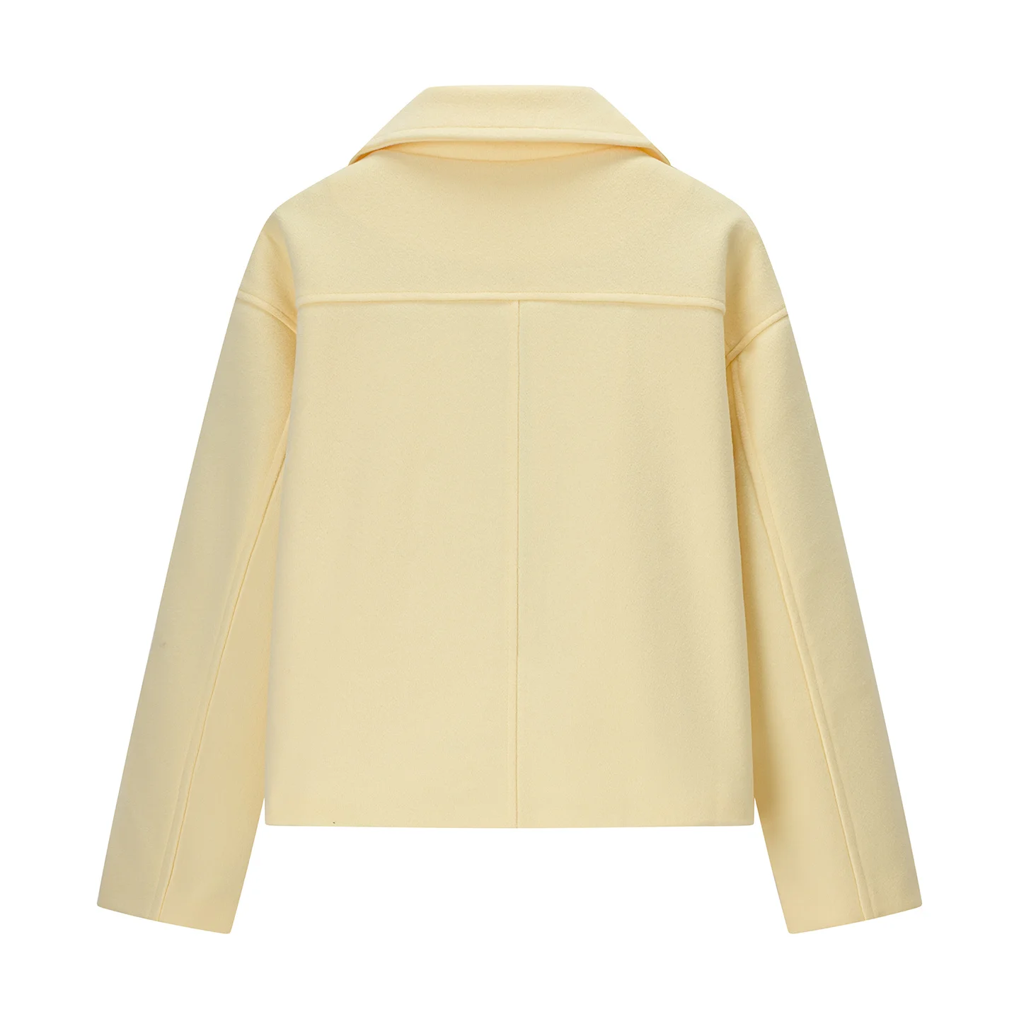 YENKYE New Women Yellow Double Breasted Short Woolen Coat Long Sleeve Lapel Collar Elegant Outerwear Chic Lady Autumn Outfits