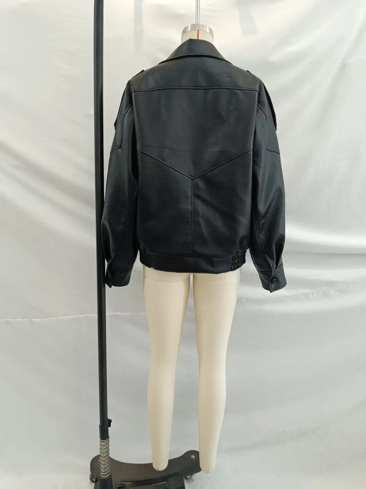 Women's Autumn Fashion Standing Collar Leather Jackets Windproof Loose Fold Coats Vintage Style High Street Outdoors Clothes