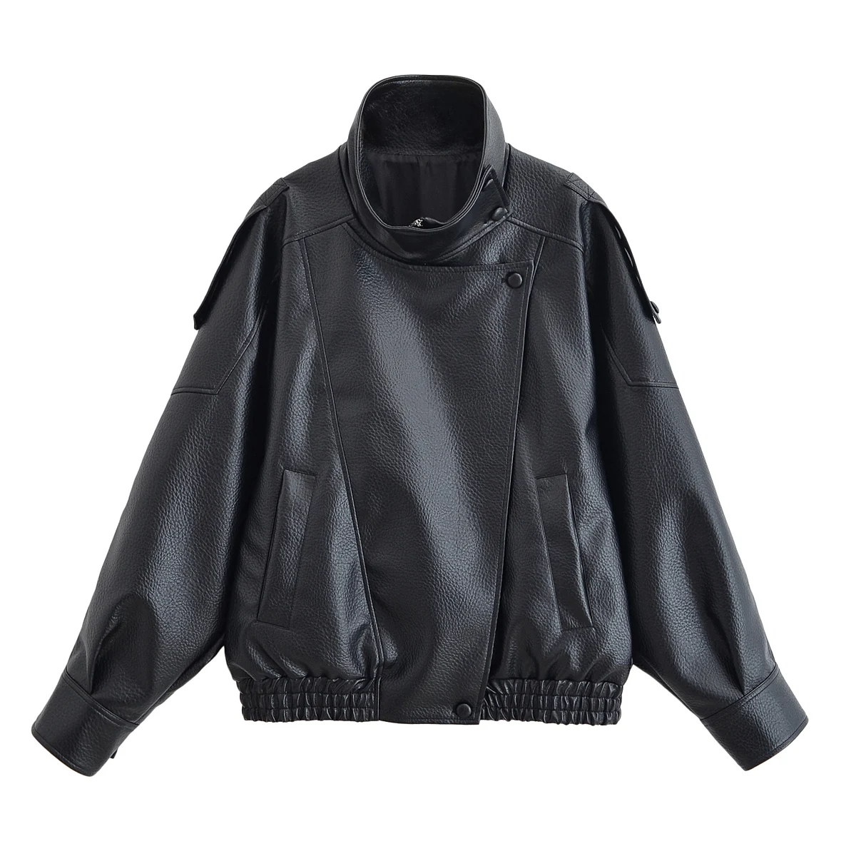 Women's Autumn Fashion Standing Collar Leather Jackets Windproof Loose Fold Coats Vintage Style High Street Outdoors Clothes
