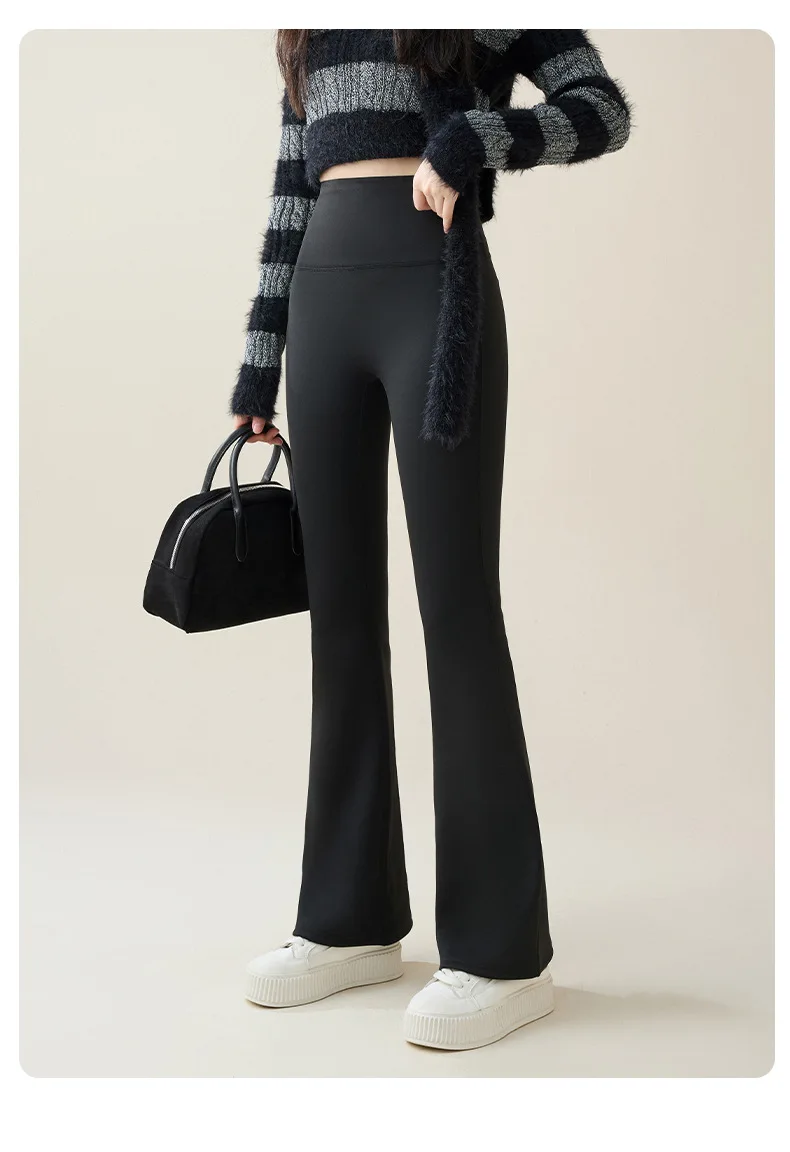 High Waist Flare Leggings Women Winter Fleece Lined Tummy Control Butt Lift Yoga Pants Stretchy Casual Bootcut Palazzo Trousers