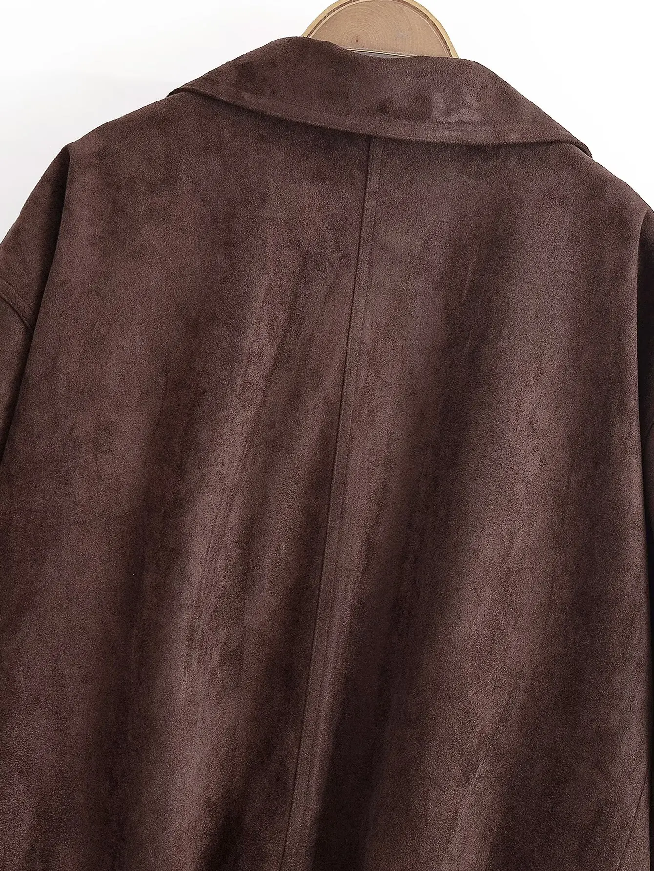 YENKYE Brown Faux Suede Leather Jacket For Women Autumn Winter Warm Loose Coat Long Sleeve Lapel Collar Vintage Outerwear