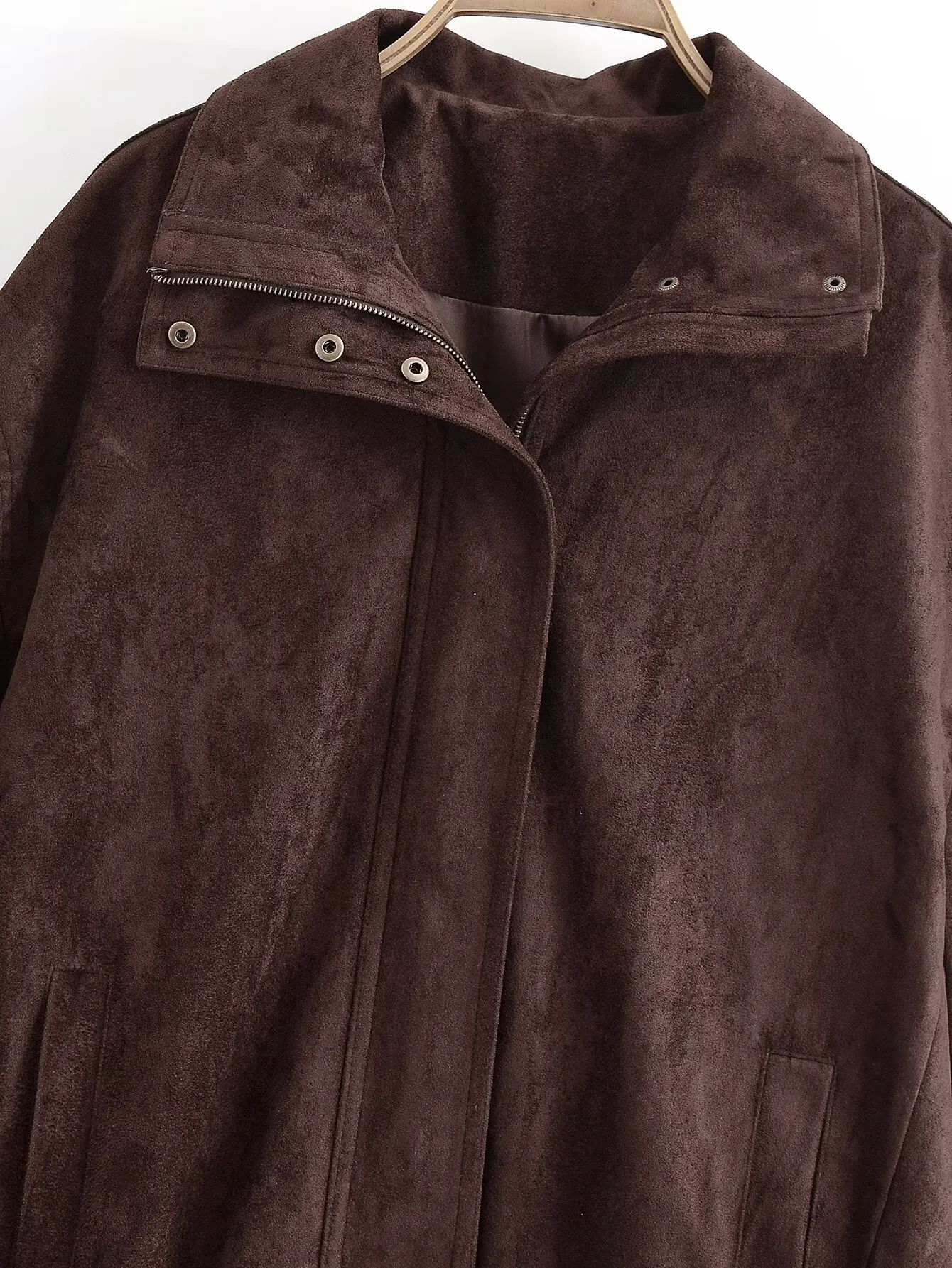 YENKYE Brown Faux Suede Leather Jacket For Women Autumn Winter Warm Loose Coat Long Sleeve Lapel Collar Vintage Outerwear