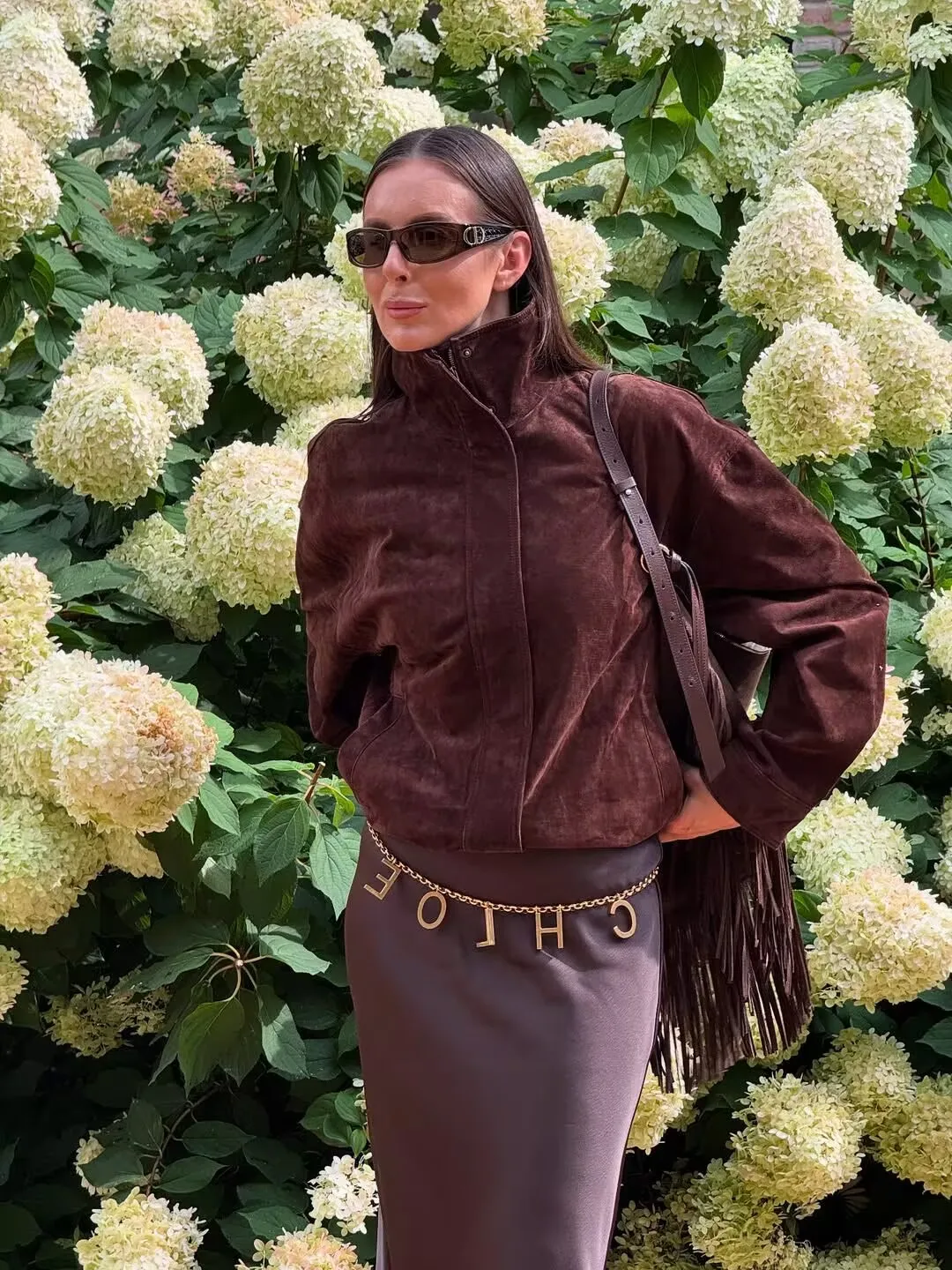 YENKYE Brown Faux Suede Leather Jacket For Women Autumn Winter Warm Loose Coat Long Sleeve Lapel Collar Vintage Outerwear