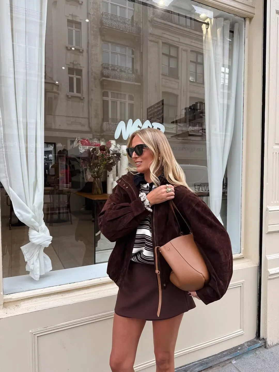YENKYE Brown Faux Suede Leather Jacket For Women Autumn Winter Warm Loose Coat Long Sleeve Lapel Collar Vintage Outerwear