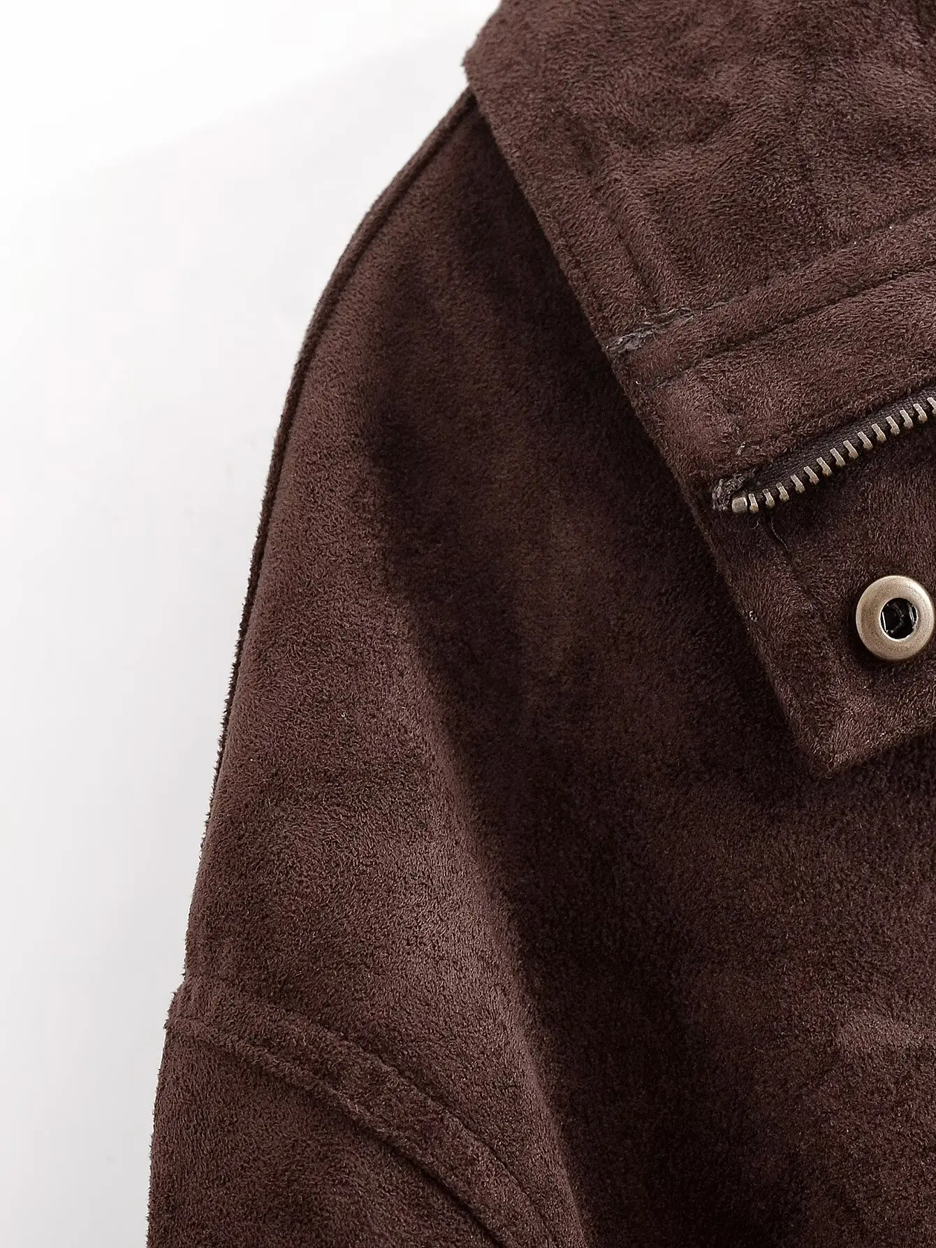 YENKYE Brown Faux Suede Leather Jacket For Women Autumn Winter Warm Loose Coat Long Sleeve Lapel Collar Vintage Outerwear