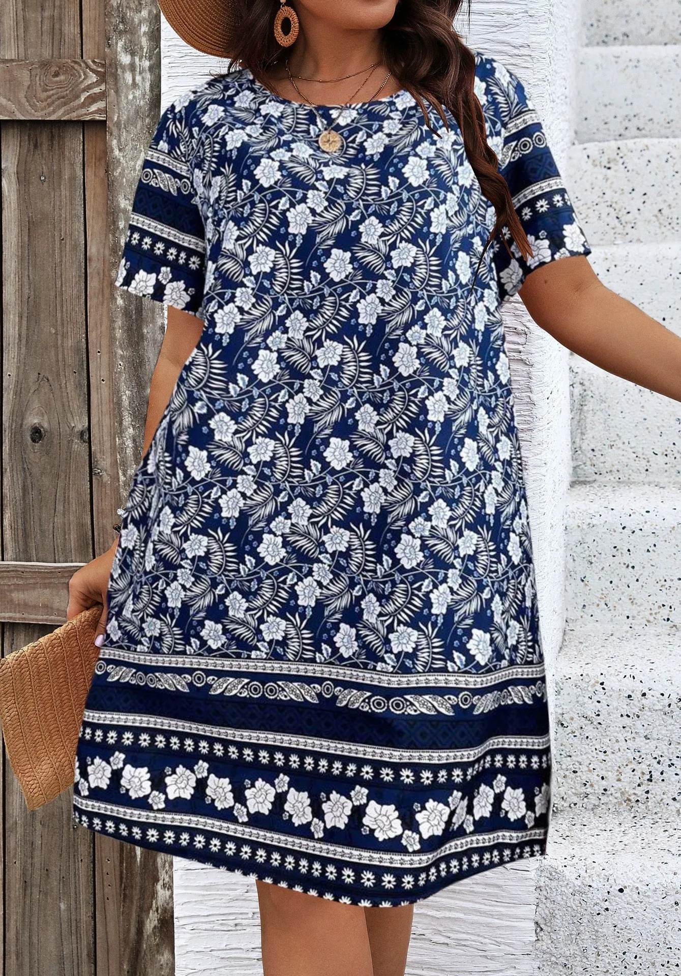 Vintage Flowers 3D Printed Dresses For Summer 2025 Plus Size Women Casual O-Neck Short Sleeve Mini Dresses For Women Summer Robe