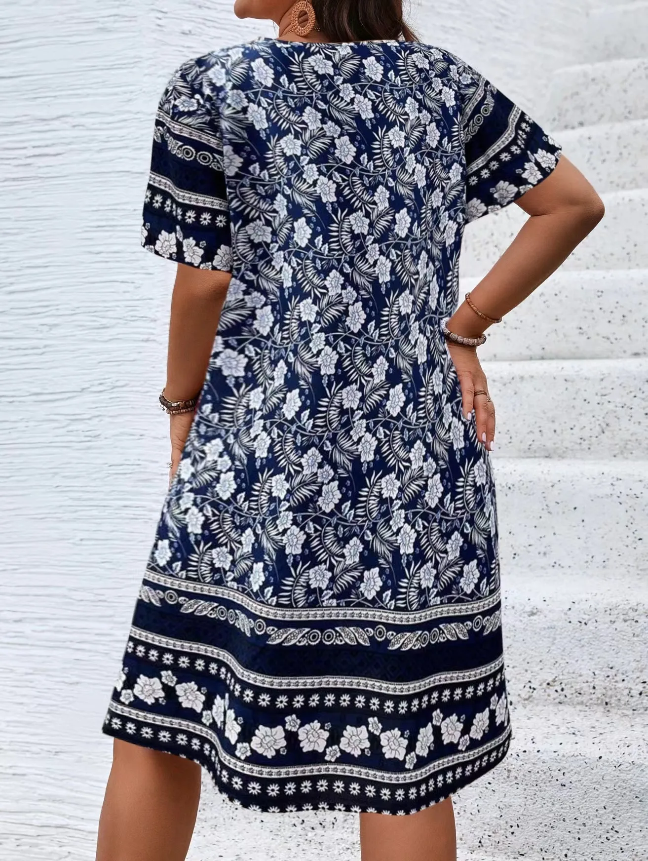Vintage Flowers 3D Printed Dresses For Summer 2025 Plus Size Women Casual O-Neck Short Sleeve Mini Dresses For Women Summer Robe