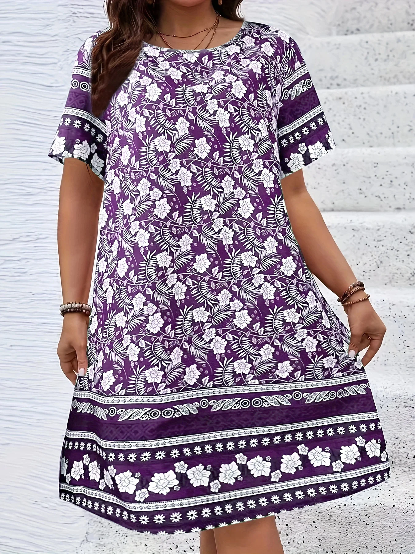 Vintage Flowers 3D Printed Dresses For Summer 2025 Plus Size Women Casual O-Neck Short Sleeve Mini Dresses For Women Summer Robe