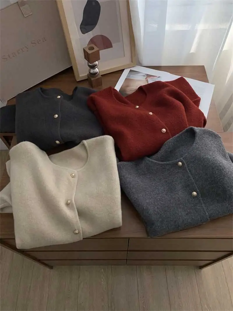 Autumn Women Cardigan Sweater Solid Casual Warm Outerwear Knitwear Tops Elegant Korean Single-breasted Ladies Sweater Clothing