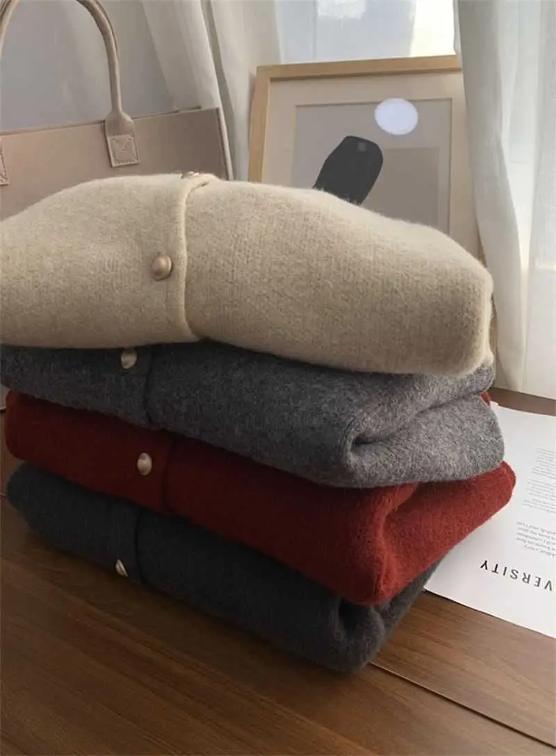 Autumn Women Cardigan Sweater Solid Casual Warm Outerwear Knitwear Tops Elegant Korean Single-breasted Ladies Sweater Clothing