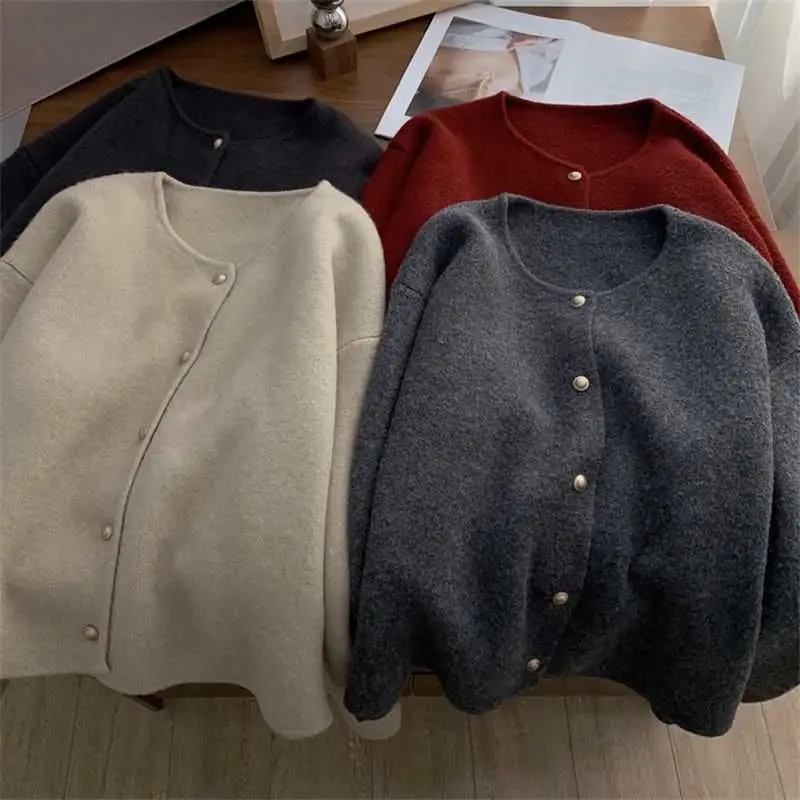 Autumn Women Cardigan Sweater Solid Casual Warm Outerwear Knitwear Tops Elegant Korean Single-breasted Ladies Sweater Clothing