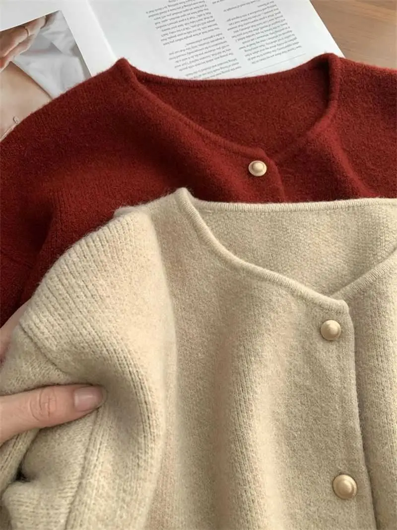 Autumn Women Cardigan Sweater Solid Casual Warm Outerwear Knitwear Tops Elegant Korean Single-breasted Ladies Sweater Clothing