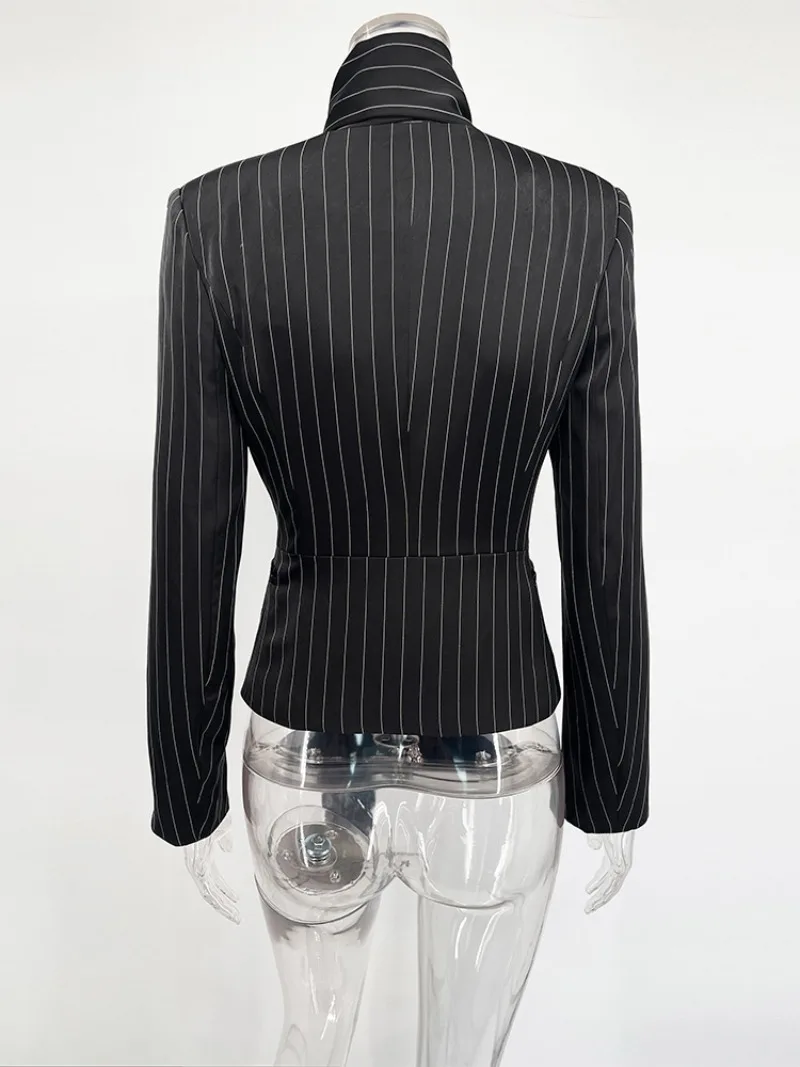Trendix Women Elegant Striped Blazer Top Fashion Scarf Lace Up Patchwork Blazers Female Street Casual Commuting Jackets Coats