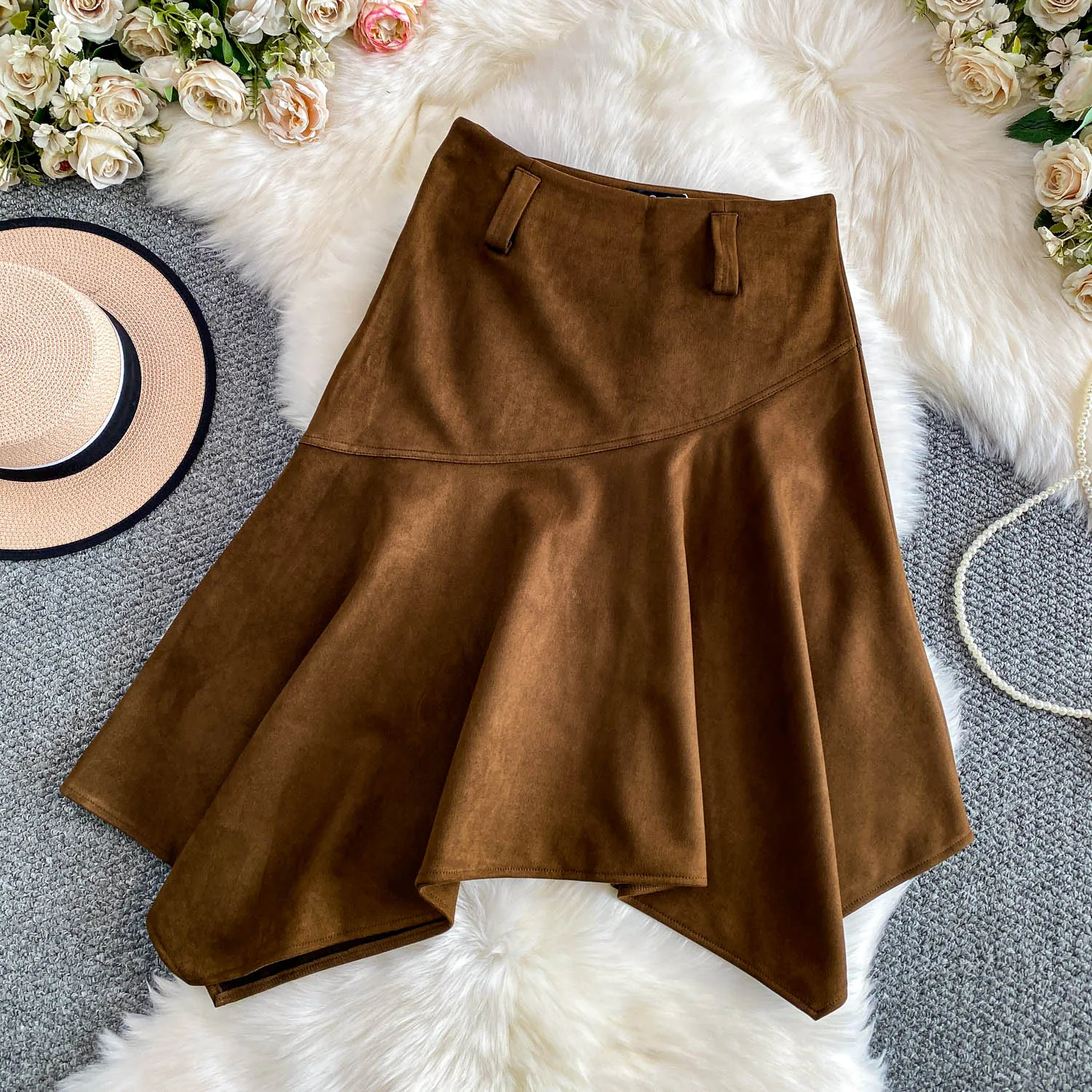 Women Chic asymmetrical ruffle Sexy Skirt Elastic High Waist Korean Fashion A-line autumn Skirt Clothing