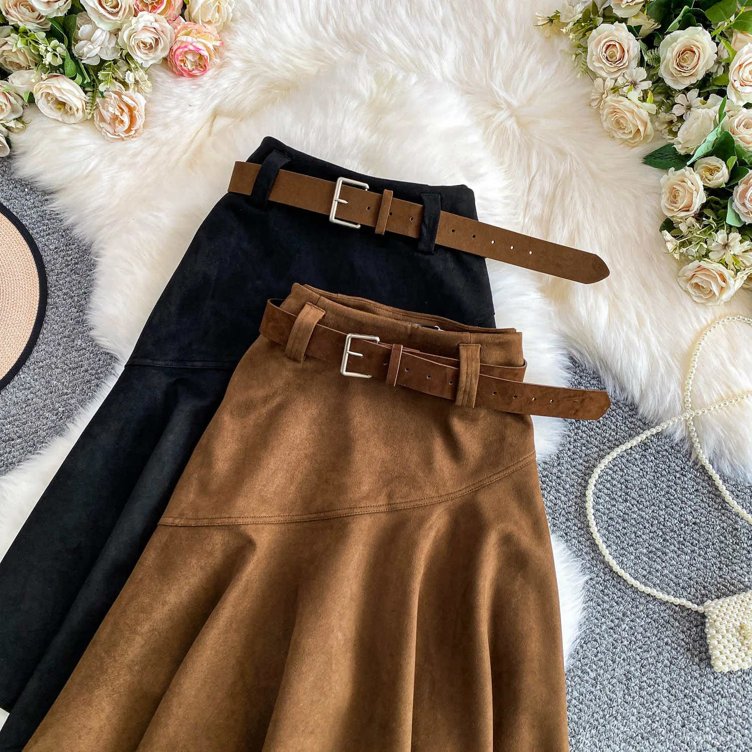 Women Chic asymmetrical ruffle Sexy Skirt Elastic High Waist Korean Fashion A-line autumn Skirt Clothing