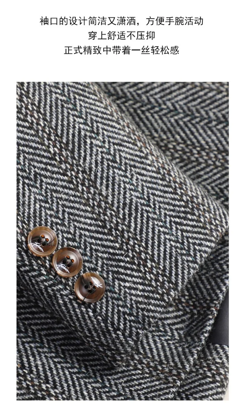 Small Fragrant Style Wool Woolen Blazer Women Autumn Winter Jacket New Striped Suit Top Winter Thicken Coat Lady Office Blazers