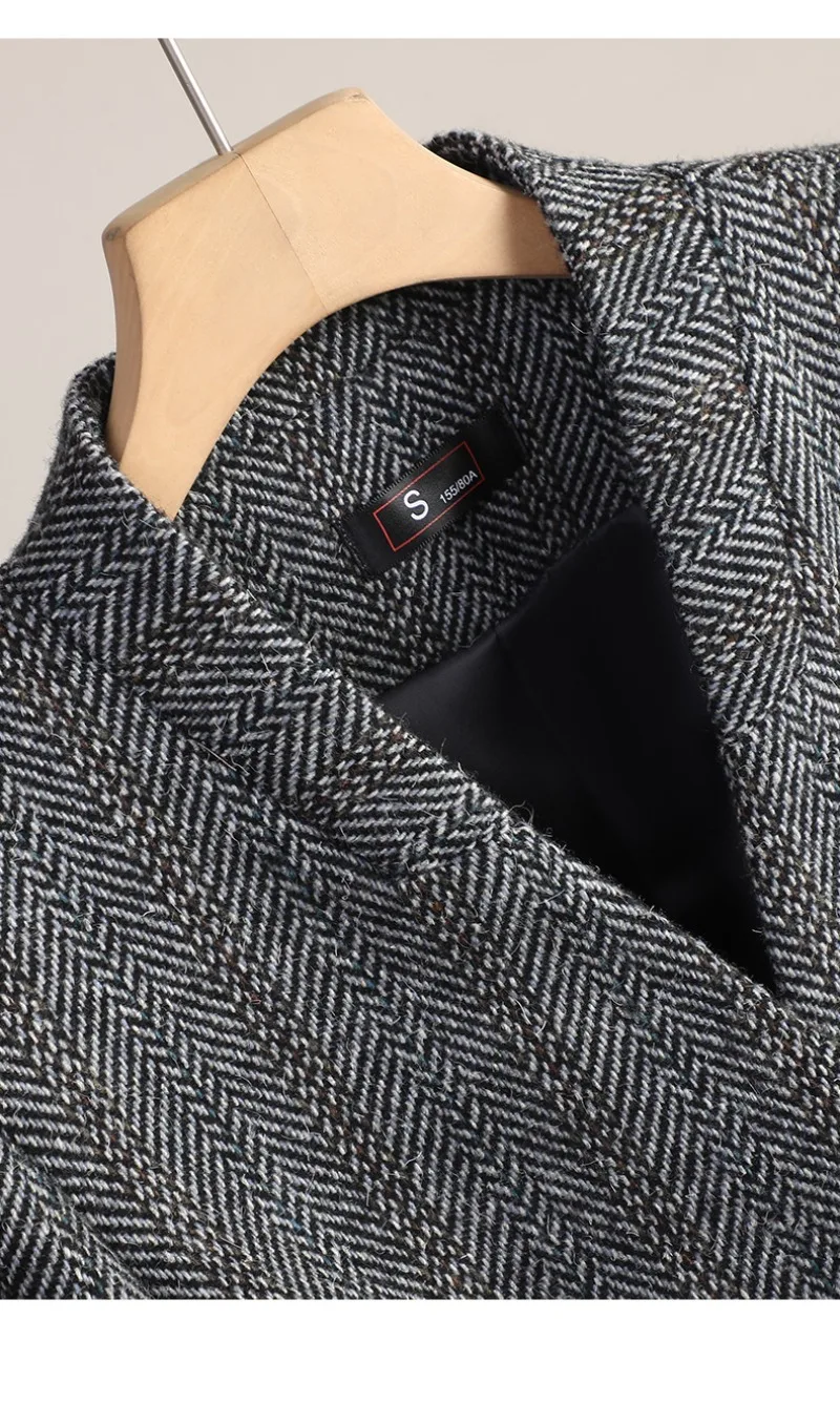 Small Fragrant Style Wool Woolen Blazer Women Autumn Winter Jacket New Striped Suit Top Winter Thicken Coat Lady Office Blazers