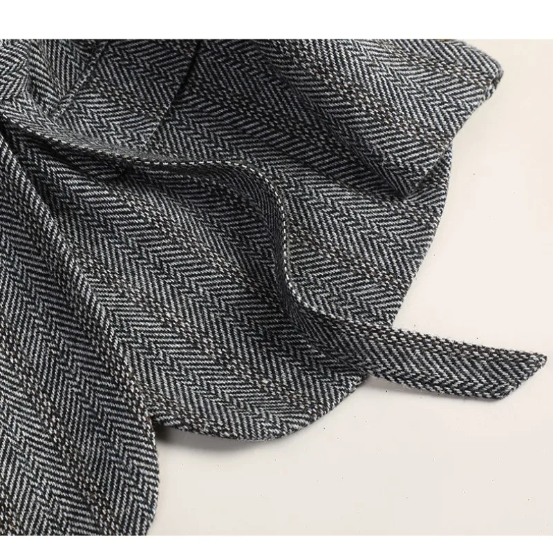 Small Fragrant Style Wool Woolen Blazer Women Autumn Winter Jacket New Striped Suit Top Winter Thicken Coat Lady Office Blazers