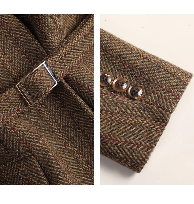 Small Fragrant Style Wool Woolen Blazer Women Autumn Winter Jacket New Striped Suit Top Winter Thicken Coat Lady Office Blazers