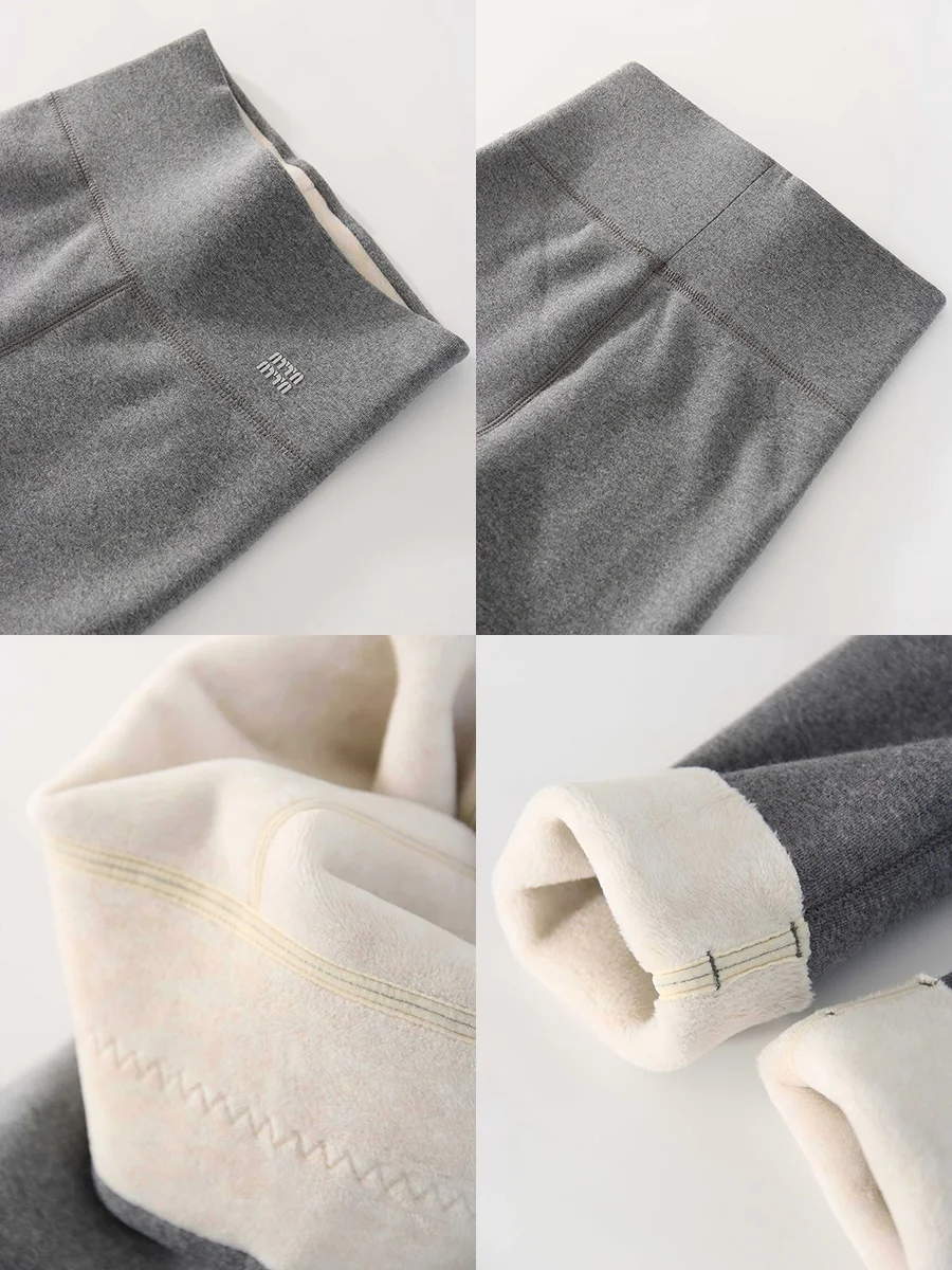 Streamgirl Thick Fleece Leggings Women Winter High Waist Black Outwear Women Warm Thick Velvet Leggings For Winter Gray Pants