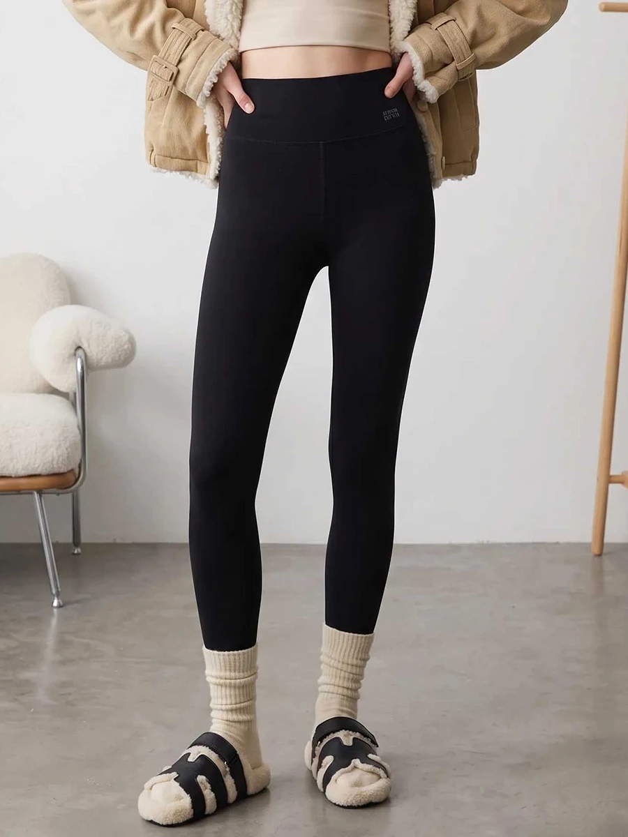 Streamgirl Thick Fleece Leggings Women Winter High Waist Black Outwear Women Warm Thick Velvet Leggings For Winter Gray Pants