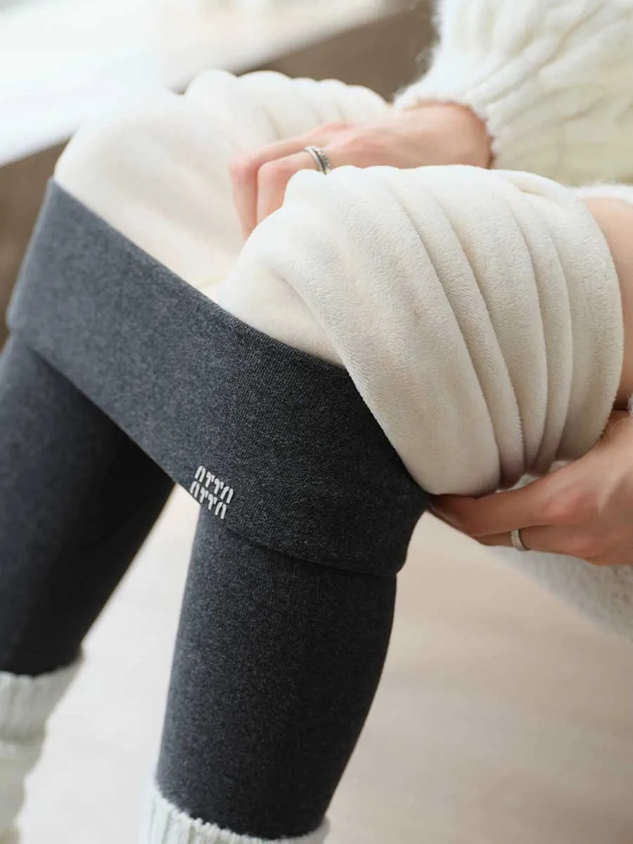 Streamgirl Thick Fleece Leggings Women Winter High Waist Black Outwear Women Warm Thick Velvet Leggings For Winter Gray Pants