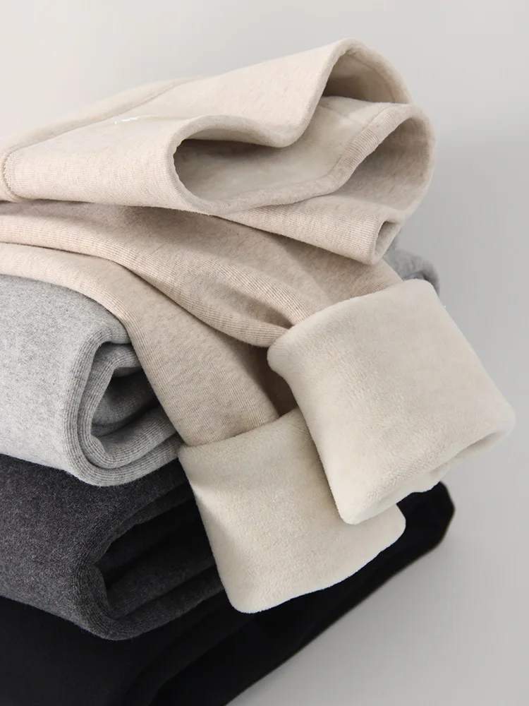 Streamgirl Thick Fleece Leggings Women Winter High Waist Black Outwear Women Warm Thick Velvet Leggings For Winter Gray Pants