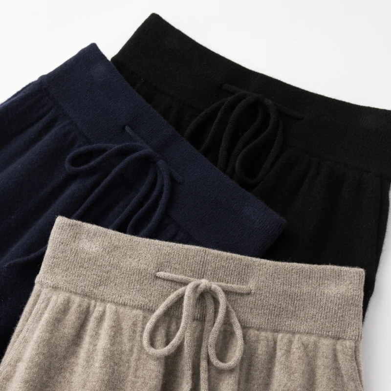 ANGEL Women Lantern Pants Autumn Winter Thick Pure Wool Pants 100% Merino Wool Knitwear Simple Style Soft Warm Korean Trousers