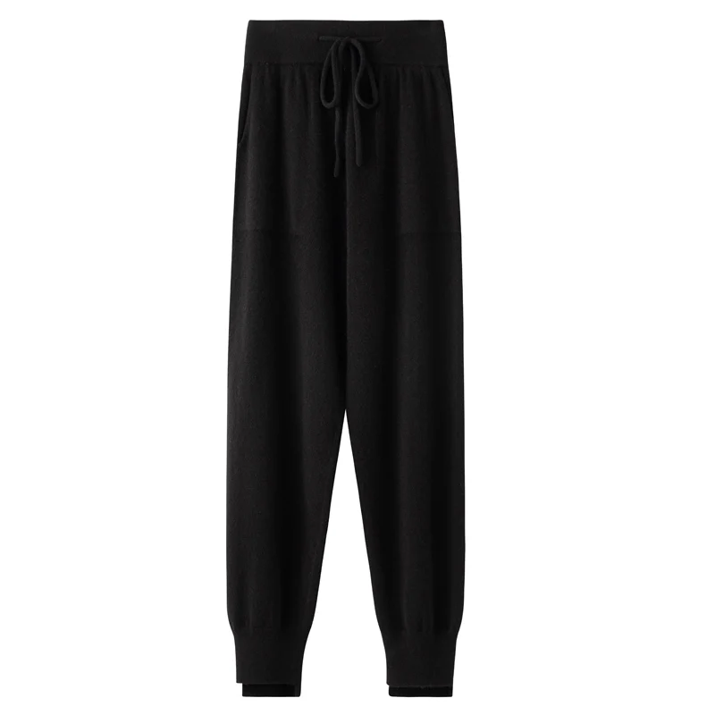 ANGEL Women Lantern Pants Autumn Winter Thick Pure Wool Pants 100% Merino Wool Knitwear Simple Style Soft Warm Korean Trousers