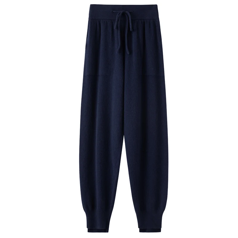 ANGEL Women Lantern Pants Autumn Winter Thick Pure Wool Pants 100% Merino Wool Knitwear Simple Style Soft Warm Korean Trousers